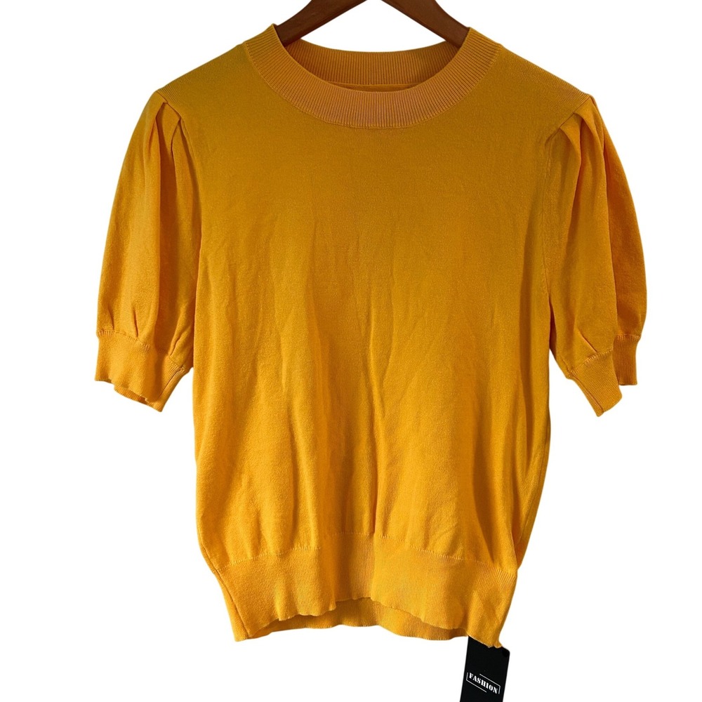 Kohl's Vibrant Yellow Short Sleeved Sweater Gathered Shoulder Women's Small NWT